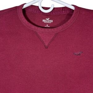 Hollister California Mens Medium Burgundy‎ Red Waffle Knit Long Sleeve Shirt